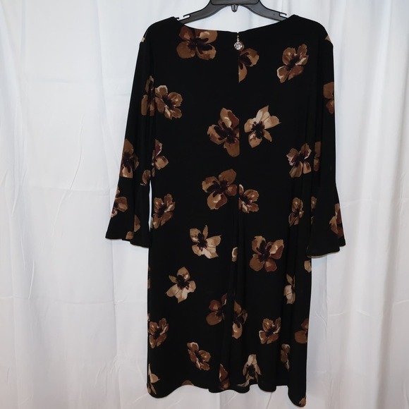 VTG Tommy Hilfiger Midi Dress Sz 16 3/4 Bell Sleeves Brown Floral Hidden Zipper - Picture 10 of 13